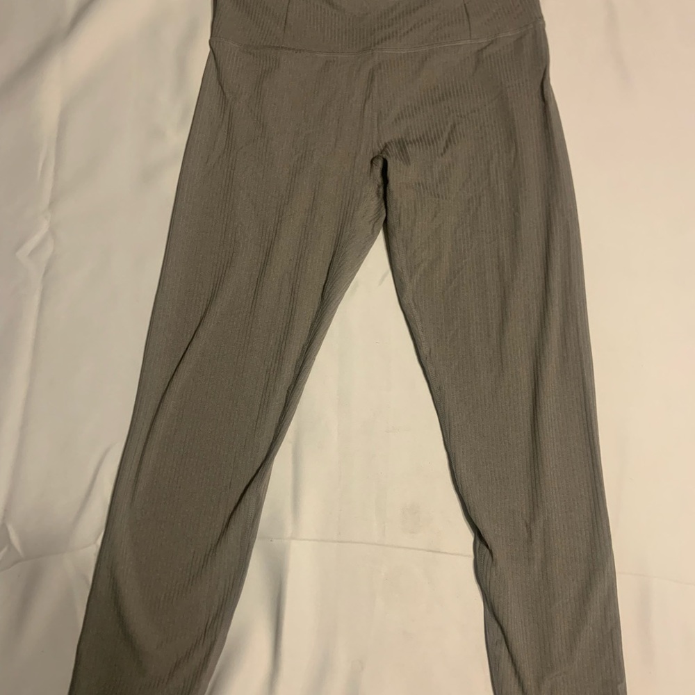 Acx Active Ribbed High-Waist Leggings in Olive Gray